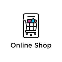 Online-Shop-Logo mit Telefon- und Warenkorb-Icon-Design-Vektorvorlage vektor