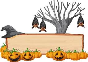 leeres Holzschild mit Fledermaus im Halloween-Thema vektor