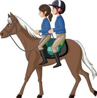 en flicka som rider på en häst med hostler på vit bakgrund vektor
