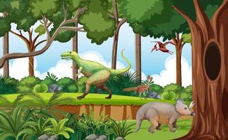 förhistorisk skog med dinosaurie tecknad vektor