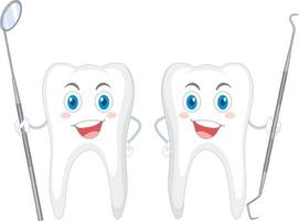 glada tänder som håller tandutrustning på vit bakgrund vektor