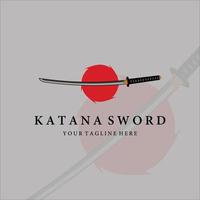 katana svärd logotyp vintage vektor illustration design. modern japansk svärd av katana logotyp koncept mall emblem illustration vektor design