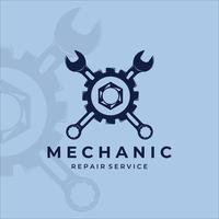 mechaniker logo vintage vektor illustration vorlage symbol etikettendesign. Schraubenschlüssel-Getriebebolzen-Logo für professionelles Ingenieurkonzeptdesign