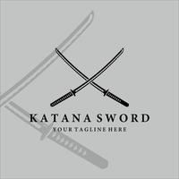 katana svärd logotyp vintage vektor illustration design. enkla moderna japanska svärd av katana logotyp koncept mall emblem illustration vektordesign