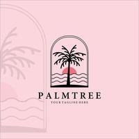 palm eller kokos linje konst logotyp vektor illustration design vintage logotyp badge mall design