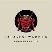 Maske und Helm für Samurai-Logo-Vektor-Vintage-Illustrationsvorlagen-Design. japanische kriegerrüstung für logokonzeptschablonenillustrationsemblemdesign vektor