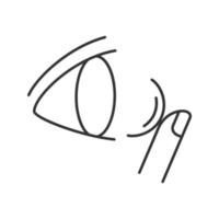 Augenkontaktlinse, die lineares Symbol aufsetzt. dünne Liniendarstellung. Kontursymbol. Vektor isoliert Umrisszeichnung