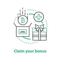 Symbol für das Konzept der Bonusangebote. gewinnidee dünne linie illustration. Bitcoin-Bonus. Vektor isoliert Umrisszeichnung