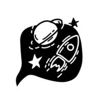 Illustration Weltraumrakete Symbol kreative schwarze Farbe Doodle-Stil. vektor