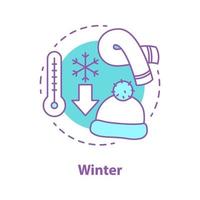 vintersäsong koncept ikon. frostigt väder idé tunn linje illustration. vintertemperatur. halsduk och mössa. vektor isolerade konturritning