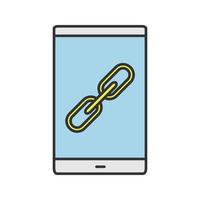 Handy mit Linkzeichen lineares SymbolFarbsymbol. Hyperlink. Verbindung. isolierte Vektorillustration vektor