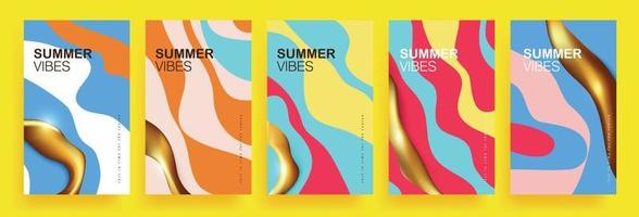 Reihe von abstrakten Hintergrunddesigns, farbenfrohen und realistischen goldenen Sommerbannern vektor