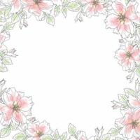 doodle line art ros blomma bukett krans ram fyrkantig bakgrund vektor