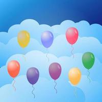 färgglada ballonger på himlen. vektor