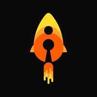 Schreiben Sie ein Schlüsselloch-Raketen-Logo-Konzept. gelb und orange. Logo, Symbol, Symbol und Zeichen. schwarzer Hintergrund vektor