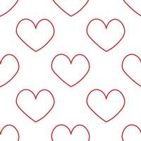 röda hjärtan i linjestil. sömlösa romantiska mönster. färgglada doodle hjärtan på vit vektor bakgrund. redo mall för design, vykort, print, affisch, fest, alla hjärtans dag, vintage textil.