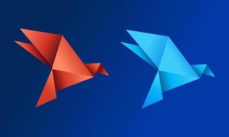 origami gradient fågel ikonen orange och blå färg vektorillustration vektor