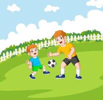 Zwei Jungen spielen Illustrationsfußball vektor