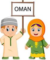 Cartoon-Oman-Paar in traditionellen Kostümen