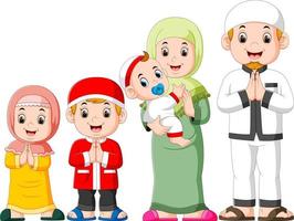 Eine glückliche Familie feiert Ied Mubarak mit ihren drei Kindern vektor