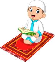 muslimischer junge, der den heiligen koran liest vektor