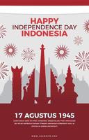 indonesiska självständighetsdagen affisch med indonesiska landmärke vektor