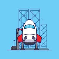 Raumschiff bereit, Cartoon-Symbol auf blauem Hintergrund zu starten vektor