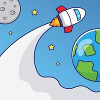 Raumschiff fliegt im Weltraum Cartoon-Symbol auf blauem Hintergrund vektor