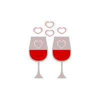 två glas vin med hjärta ikon. glad alla hjärtans dag och kärlek symbol. vektor