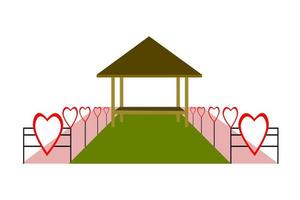 hölzerner pavillongarten mit valentinstagkonzepthintergrund. hölzerner pavillongarten mit herzikone auf rosa. vektor