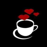 kaffekopp varm med hjärtan ånga linje ikonen röd på svart bakgrund. vektor