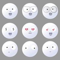 tecknad emoji set, uppsättning söta tecknade ansikte uttryckssymboler. samlingsset med olika reaktioner för socialt nätverk. modern vektorillustration. vektor