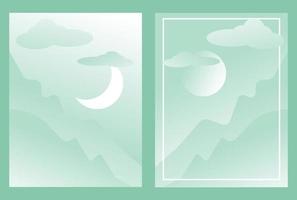 abstrakt uppsättning bakgrund natur. illustration med berg, måne, stjärnor och moln. vektor