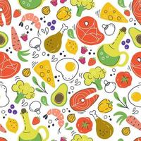 handgezeichneter Vektor nahtloses Muster und Hintergrund für organische und gesunde Lebensmittelverpackungen, Websites und Werbung.