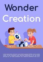 Wonder Creation Poster Vektorvorlage. Robotik-Kurse. broschüre, cover, broschürenseitenkonzeptdesign mit flachen illustrationen. After-School-Club. werbeflyer, broschüre, bannerlayoutidee