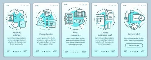 suche teilzeitjobs türkis onboarding mobile app seitenbildschirm vektorvorlage. Unternehmen auswählen. Walkthrough-Website-Schritte mit linearen Illustrationen. ux, ui, gui smartphone-schnittstellenkonzept vektor