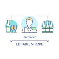 Barkeeper-Konzept-Symbol. barkeeper, barkeeper idee dünne linie illustration. Restaurant, Barpersonal. Catering-Unternehmen. alkoholisches Getränk in der Flasche. Vektor isoliert Umrisszeichnung. editierbarer Strich