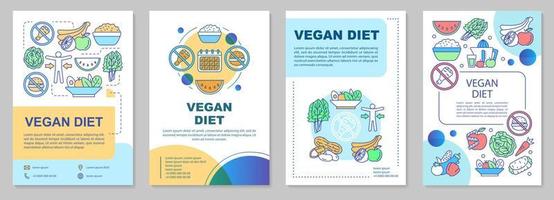 malllayout för vegansk kost broschyr. flygblad för ekologisk kostplan, broschyr, design av broschyrer med linjära illustrationer. vektor sidlayouter för tidskrifter, årsredovisningar, reklamaffischer