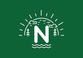 weißes grünes wildes naturabzeichen mit n-anfangsbuchstaben vektor