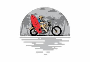 rida motorcykel med surfbräda illustration vektor