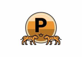 Strichzeichnungen mit zwei Tigern mit p-Anfangsbuchstaben vektor