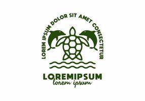 sköldpadda och delfiner linjekonst med lorem ipsum text vektor