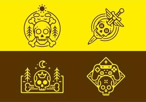 skalle badge tatuering design i gul och brun bakgrund vektor