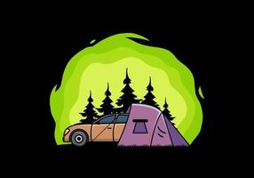 nachtcamping mit autoillustration vektor