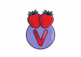 rote erdbeere mit v anfangsbuchstaben vektor
