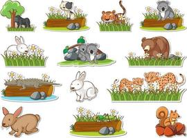 klistermärke uppsättning tecknade vilda djur vektor