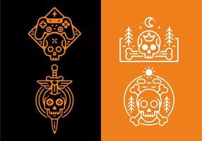 orange schwarz-weiße Farbe des Skelett-Tattoo-Sets vektor