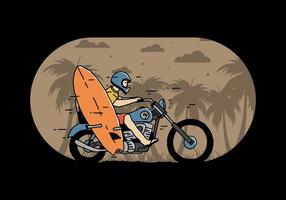 rida motorcykel med surfbräda illustration vektor