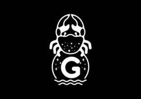 vit svart krabba streckteckning med g initial bokstav vektor