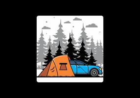 nachtcamping mit autoillustration vektor